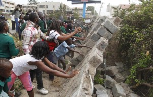 Students from Langata primary school demolished a perimeter wall erected by a private developer around their school playground in Nairobi
